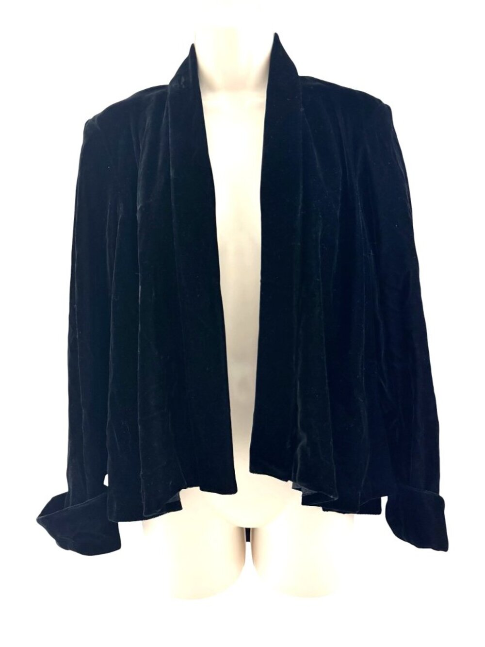 Alex‎ Evenings Black Velvet Swing Jacket Shawl Collar Dressy Formal Size S Shrug